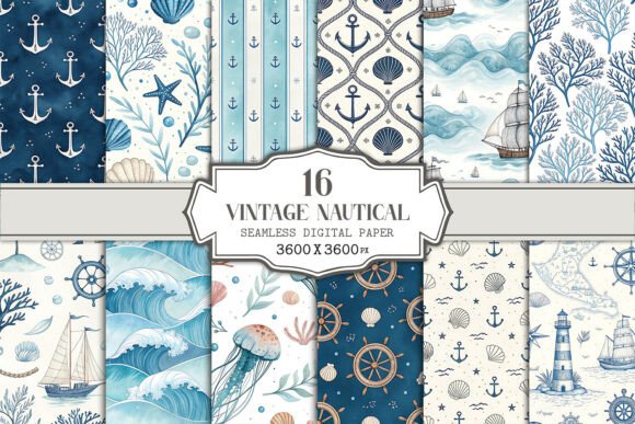 Download Vintage Nautical Seamless Pattern Bundle - Premium Resources
