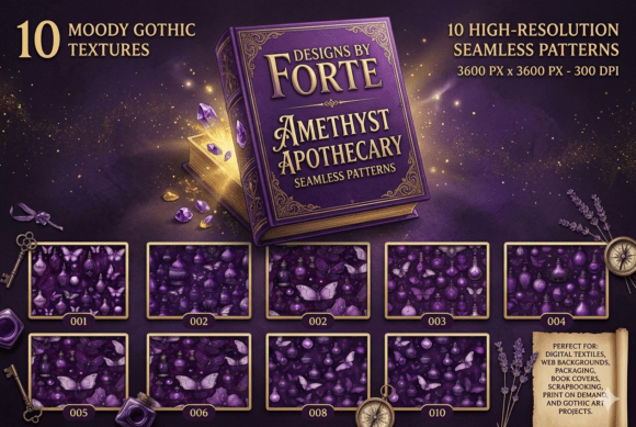Download Amethyst Apothecary Seamless Patterns - Seamless pattern Collection
