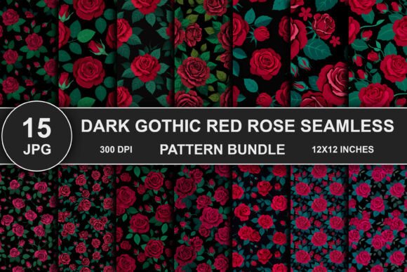 Download Dark Gothic Red Rose Seamless Patterns - Seamless pattern Collection