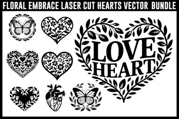 Download Floral Embrace Laser Cut Hearts Vector - Premium Resources