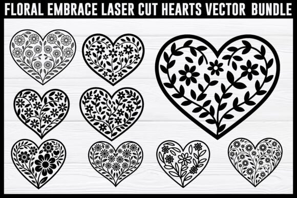 Download Floral Embrace Laser Cut Hearts Vector - Premium Bundle